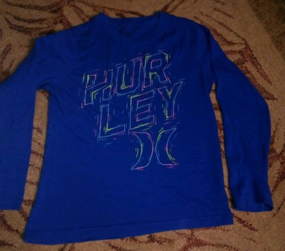 Hurley Girls Shirt, size medium,  blue neon spellout cotton